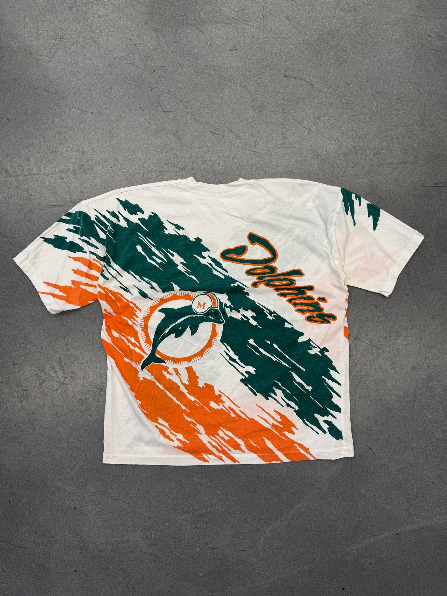 90S MIAMI DOLPHINS SIDE SPLASH ALL OVER PRINT TEE (PULLED TAG)