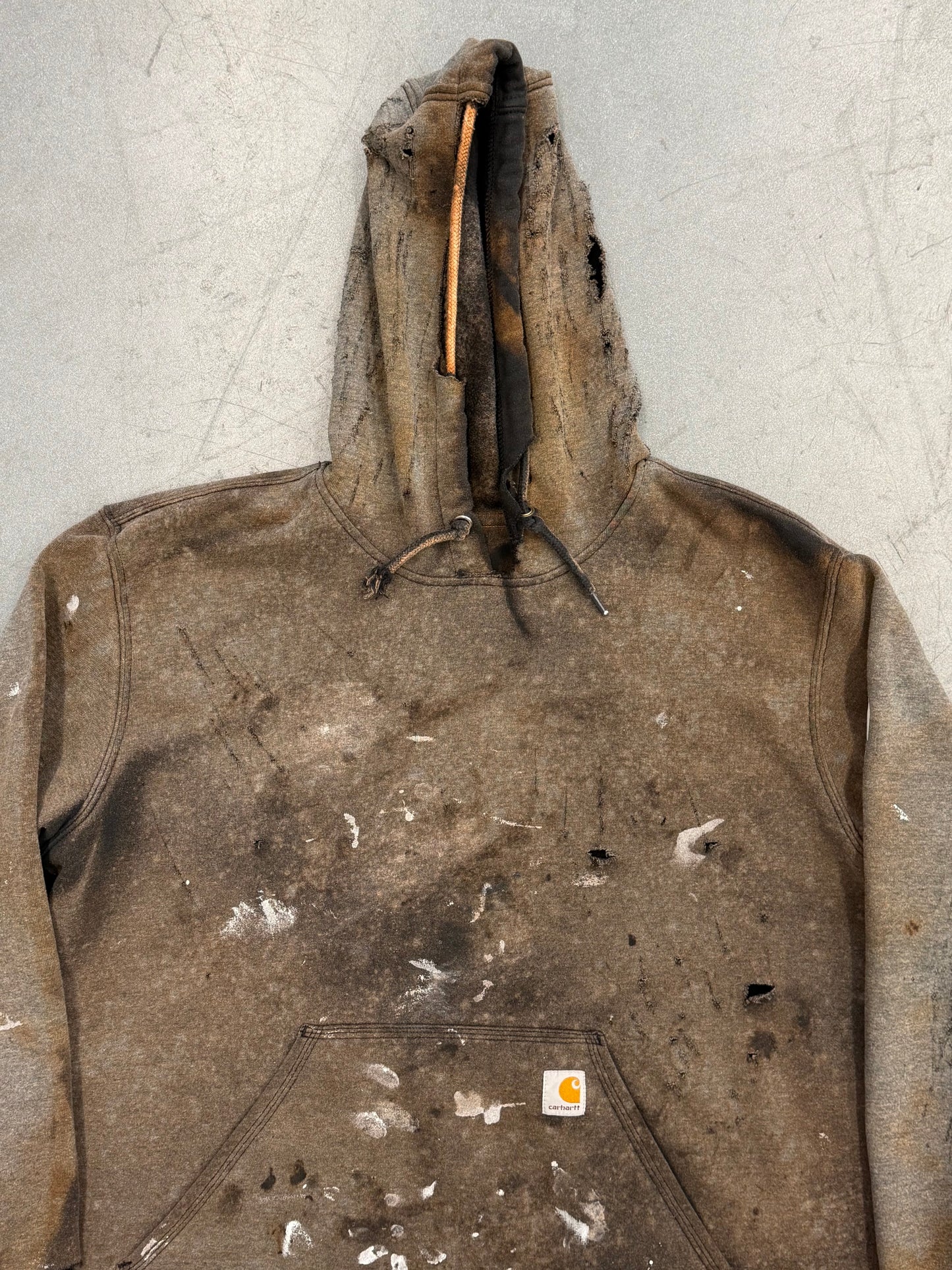 Y2K CARHARTT FADED DISTRESSED PAINT SPLATTERED THRASHED HOODIE K288BLK ORIGINAL FIT