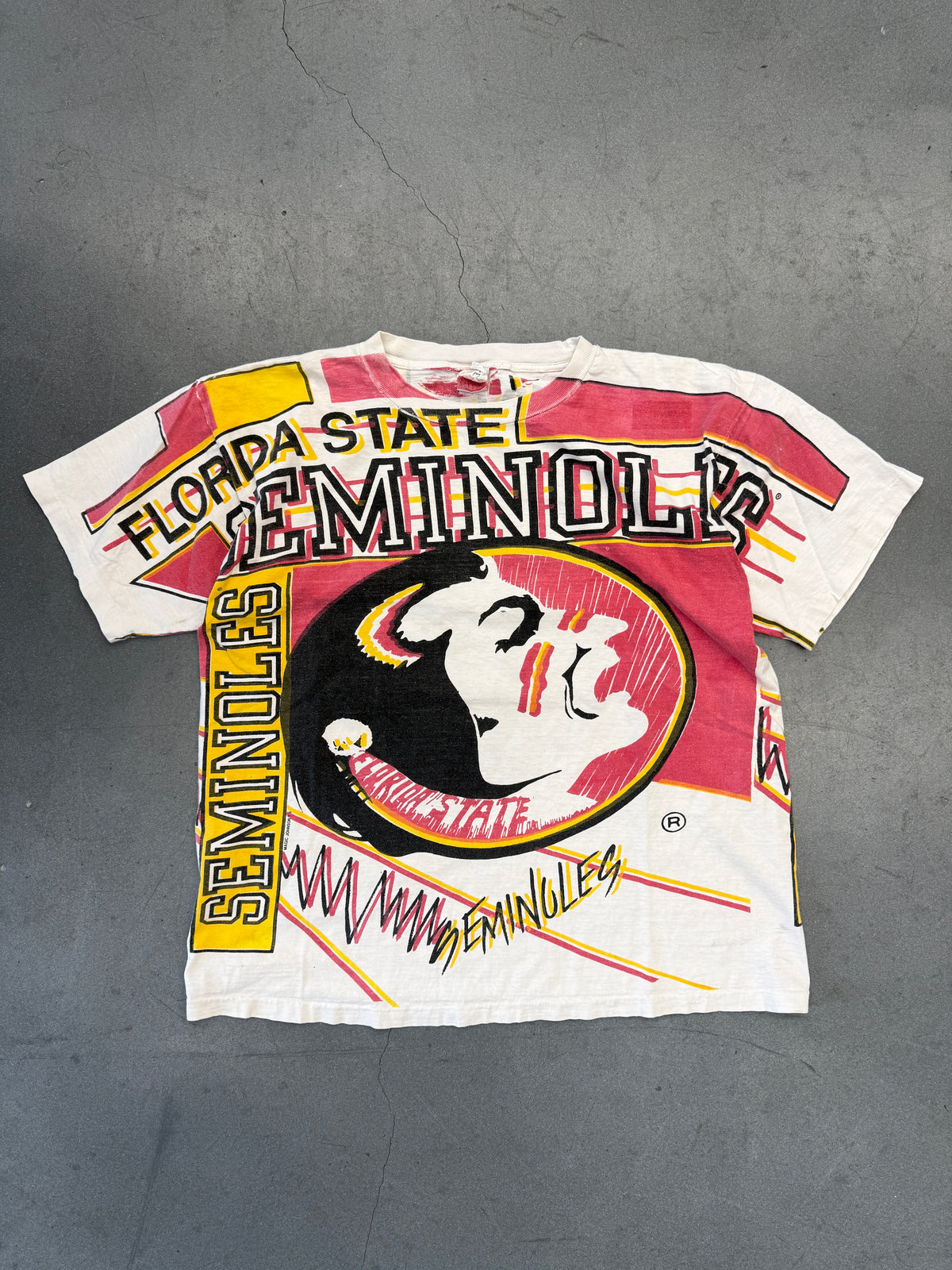 90S FLORIDA STATE UNIVERSITY SEMINOLES MAGIC JOHNSON ALL OVER PRINT AOP TEE (DOUBLE TAG)