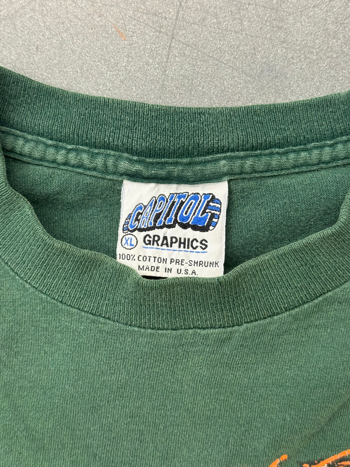 90'S MIAMI HURRICANES UNIVERSITY OF MIAMI SEBASTIAN TEE (CAPITOL GRAPHICS TAG)