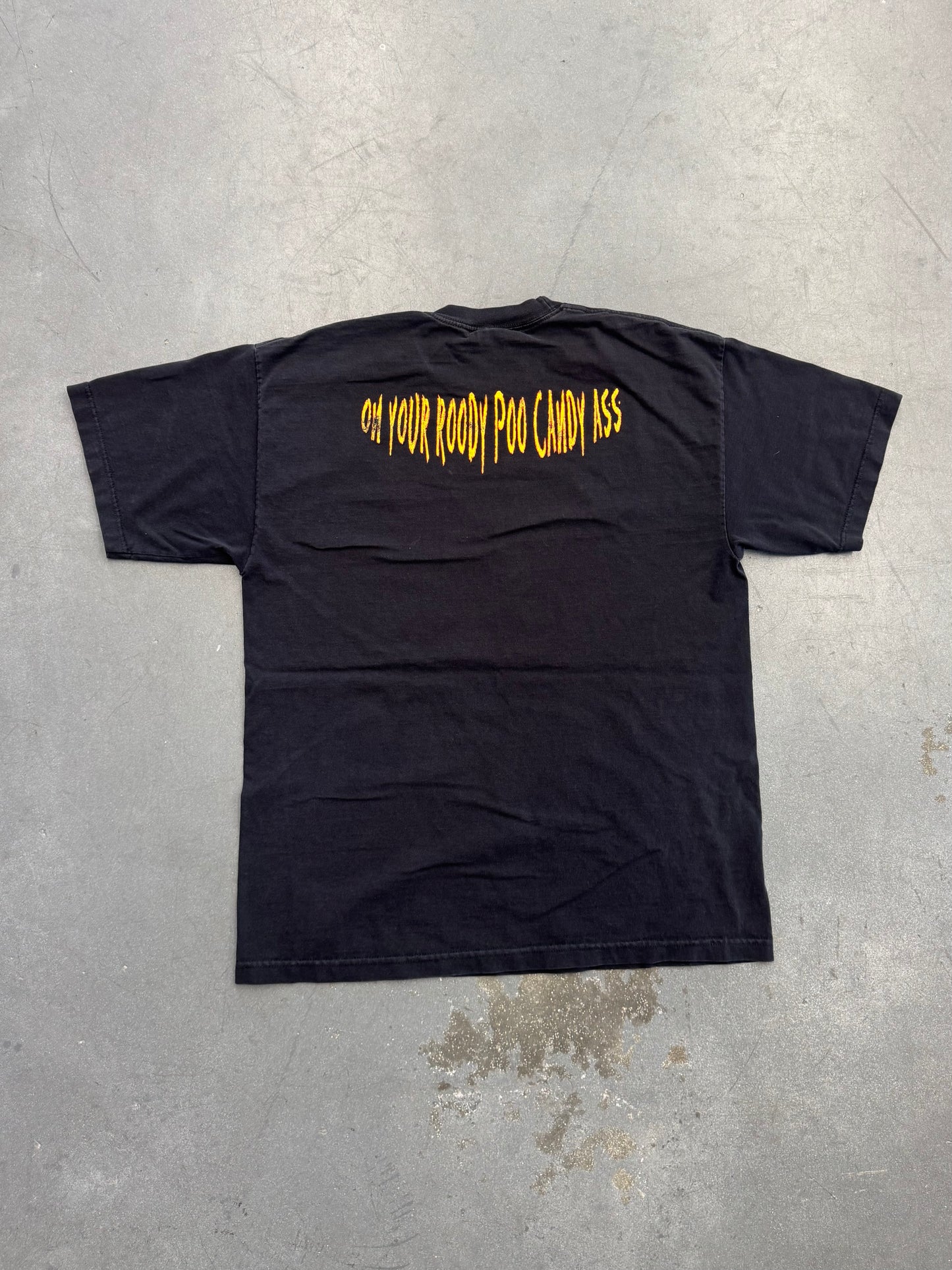 1999 WWF THE ROCK LAYIN' THE SMACK DOWN! "ON YOUR ROODY POO CANDY ASS" TEE (AAA TAG)