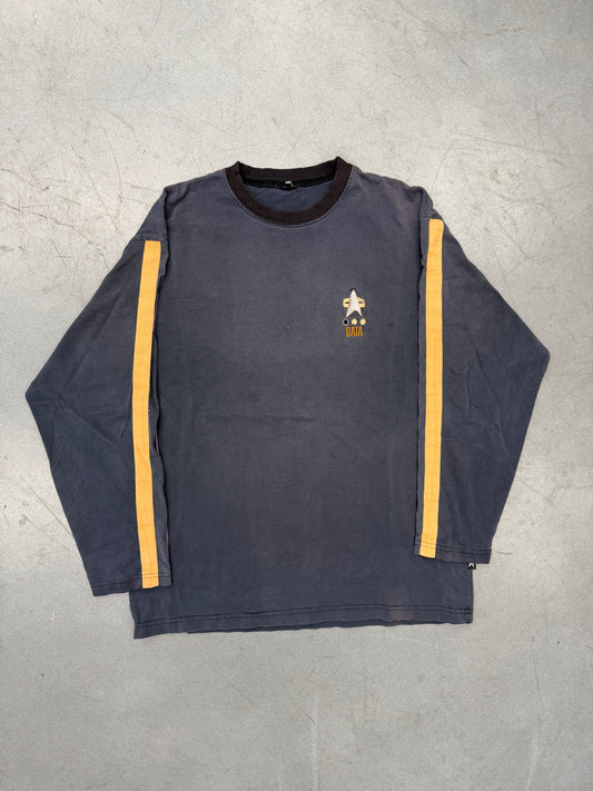 90S STAR TREK LIEUTENANT COMMANDER DATA STRIPED SLEEVE LS TEE (CUT TAG)