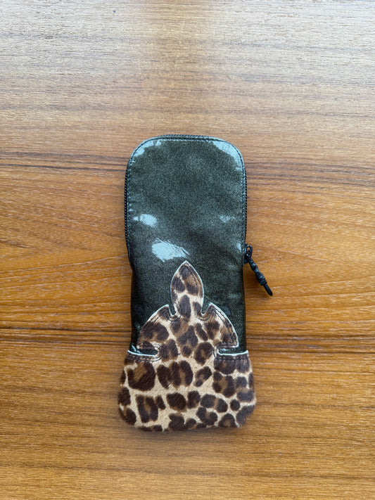 CHROME HEARTS PATENT LEATHER/PONY HAIR LEOPARD FLEUR EYEWEAR SOFT CASE
