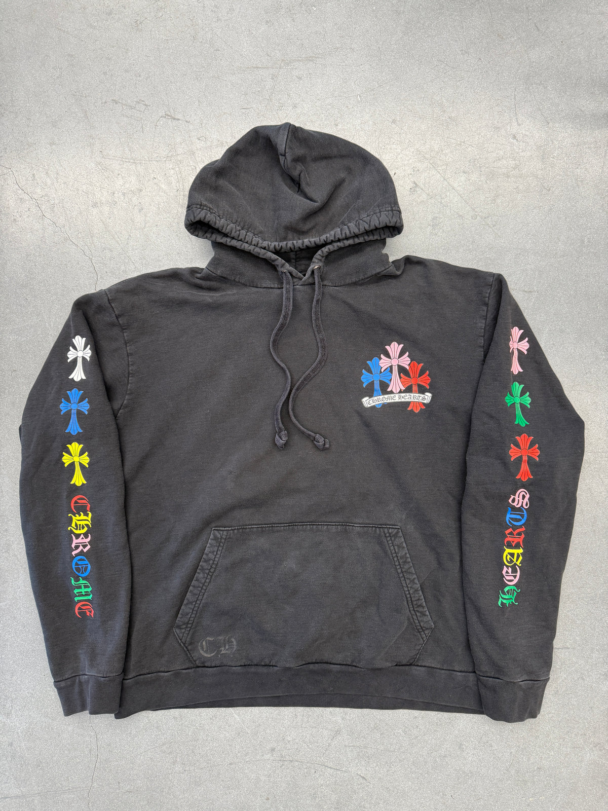 CHROME HEARTS MULTI COLOR CROSS PULLOVER HOODIE - BLACK