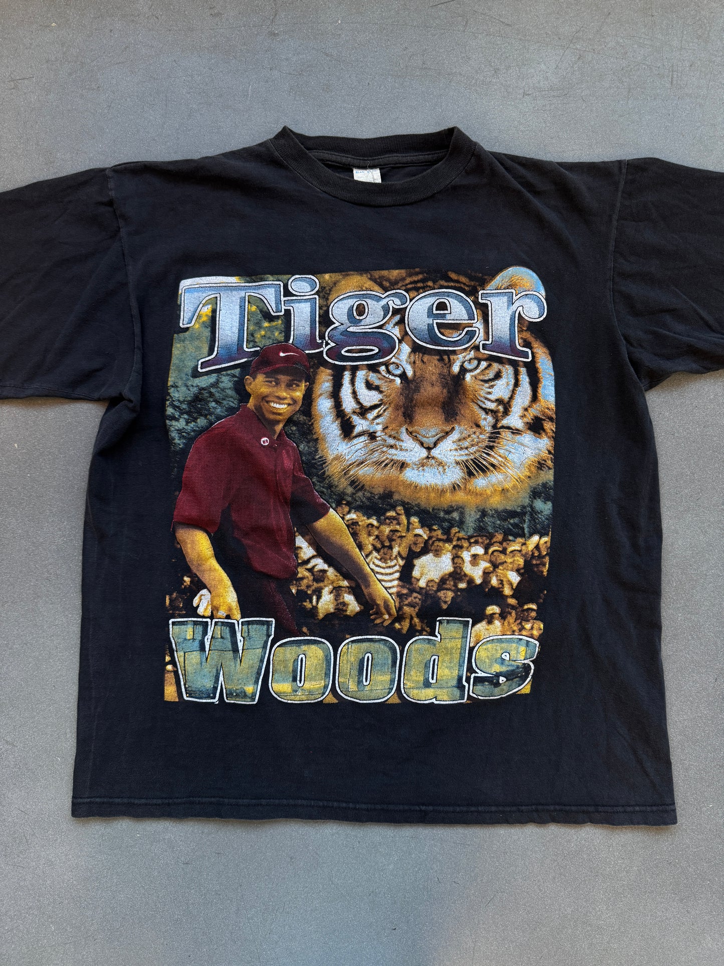 90'S TIGER WOODS "FIRST BLACK MASTERS CHAMPION" RAP STYLE TEE (BAY CLUB TAG)