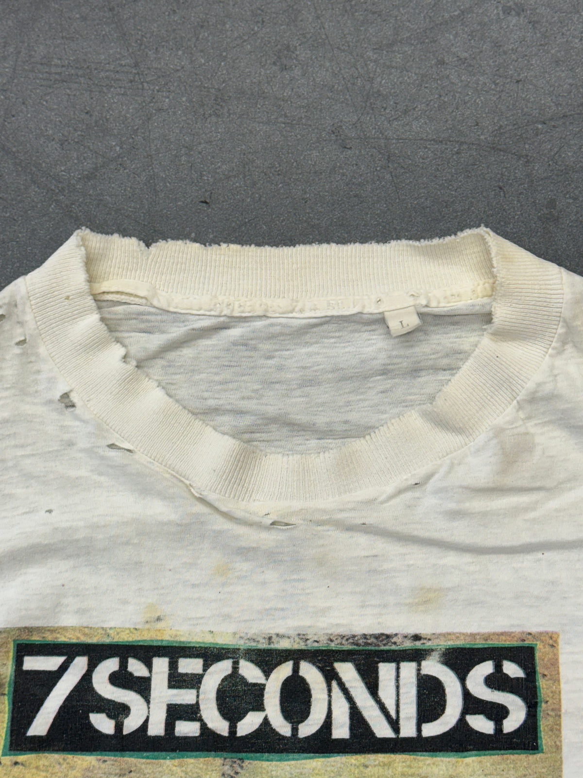 90'S 7 SECONDS SOULFORCE REVOLUTION NORTH AMERICAN TOUR THRASHED TEE (PULLED TAG) HEAVY REPAIR