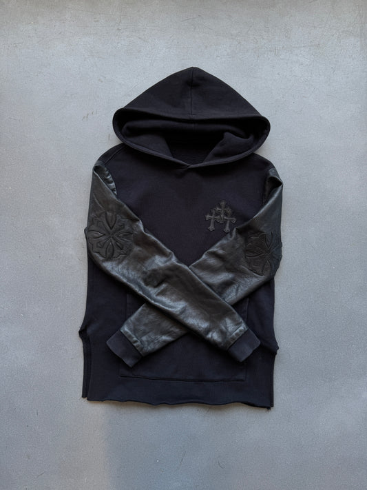 CHROME HEARTS LEATHER SLEEVE Y NOT HOODIE - BLACK