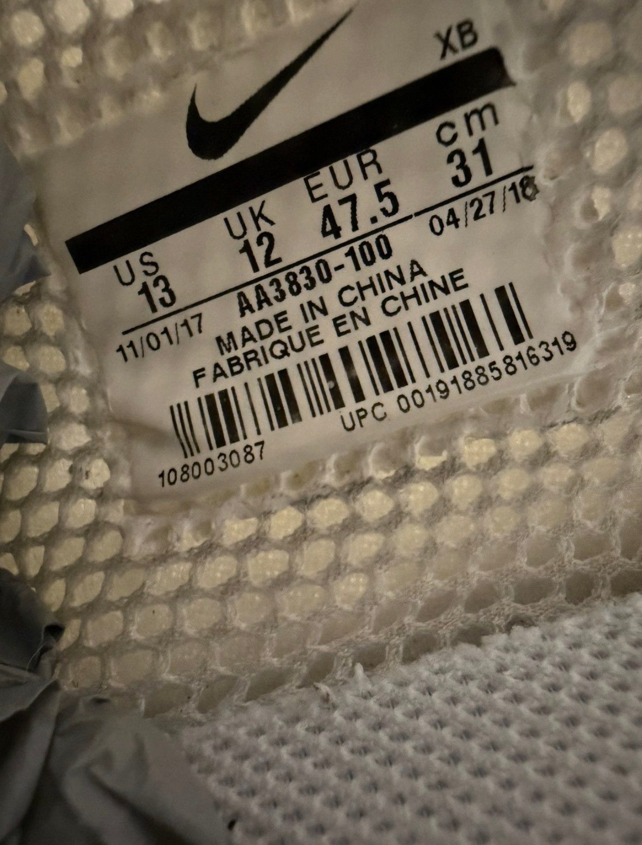2018 NIKE AIR PRESTO OFF-WHITE 'WHITE' (W/O BOX)