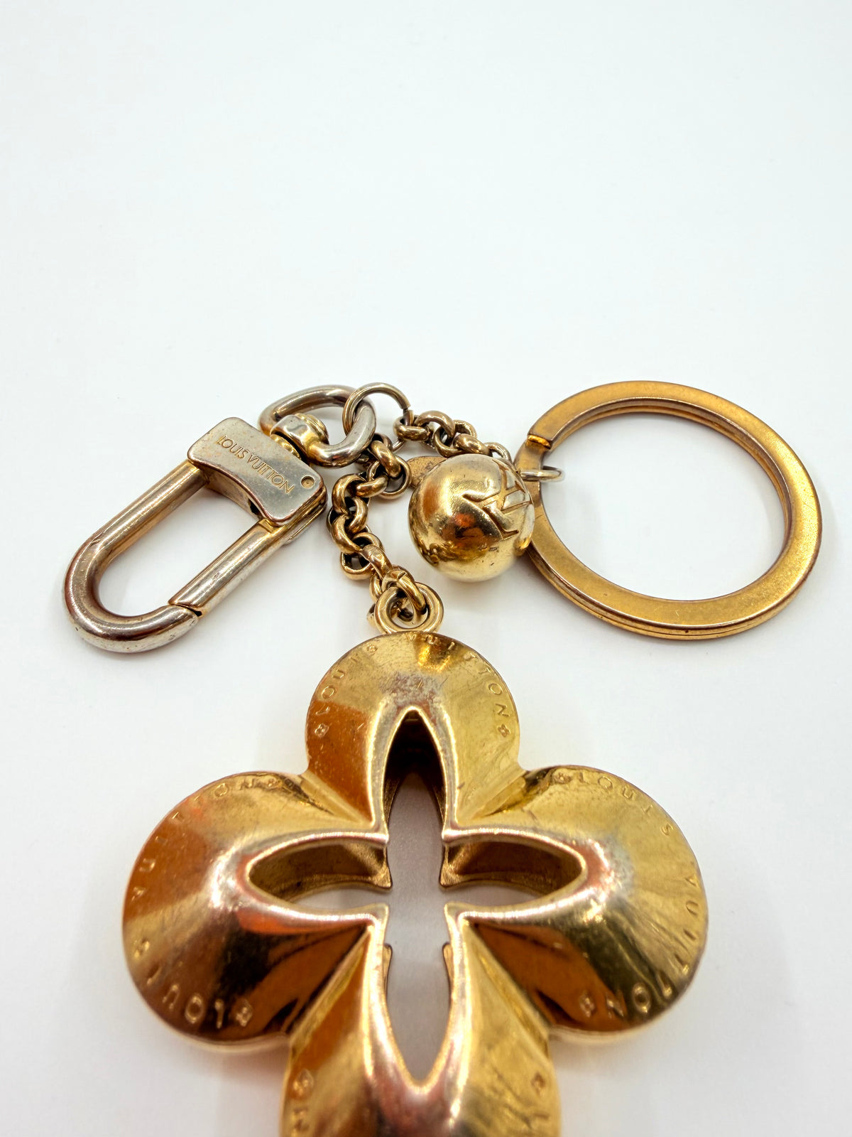 LOUIS VUITTON GOLD-TONE MONOGRAM FLOWER BAG CHARM KEY CHAIN