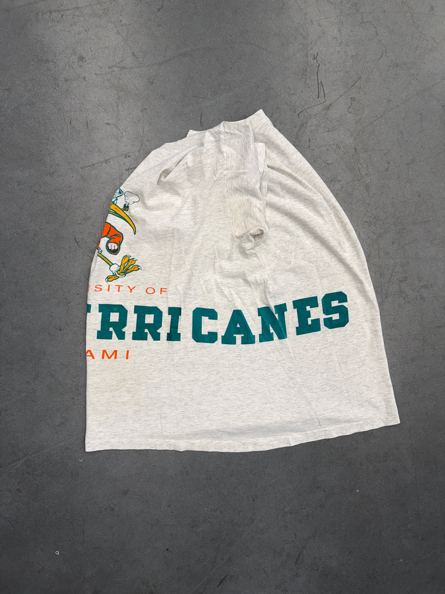 90'S UNIVERSITY OF MIAMI HURRICANES WRAP AROUND CUT NECK TEE (SOF TEE TAG)