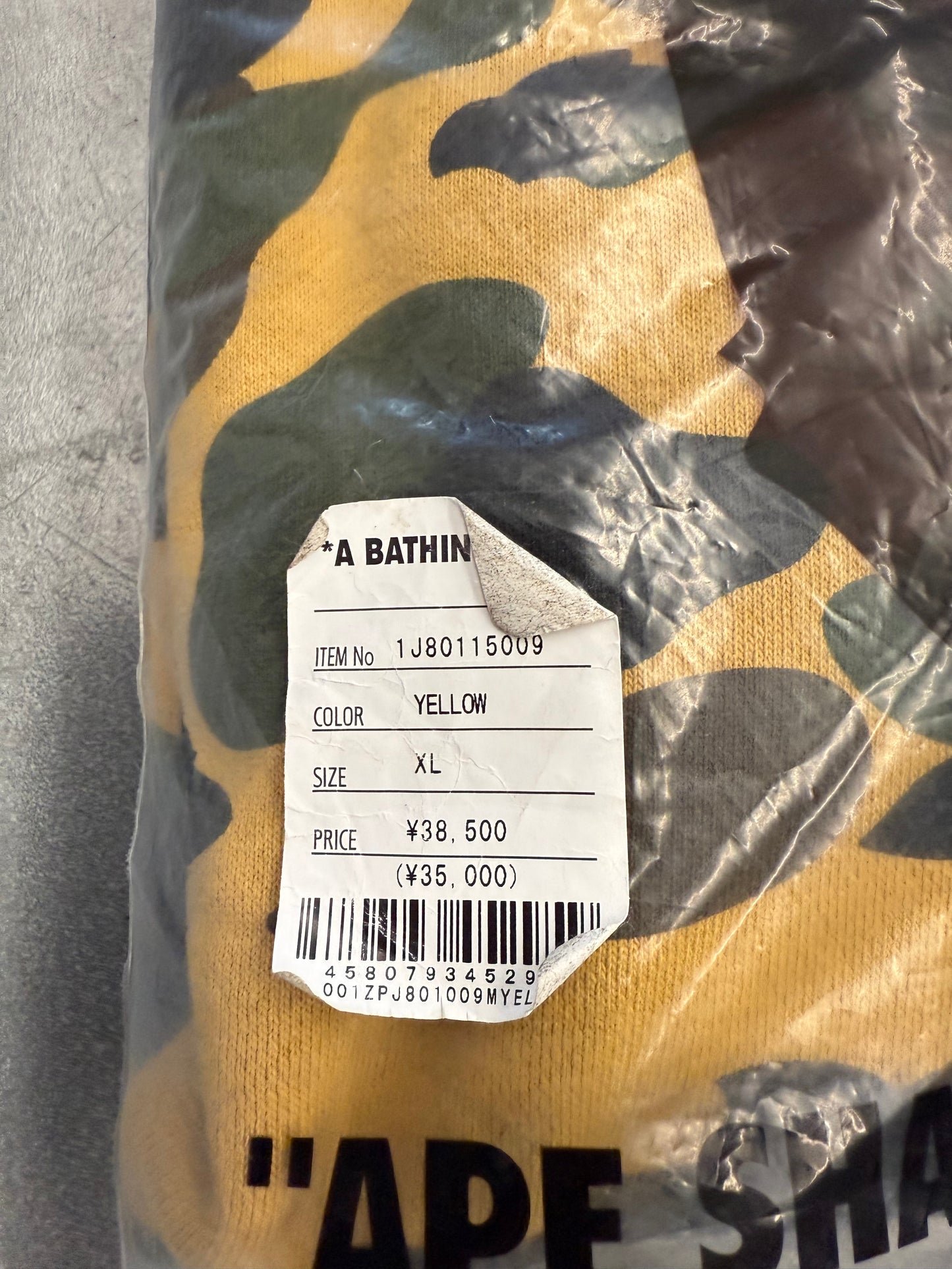 A BATHING APE BAPE 1ST CAMO SHARK FULL ZIP HOODIE - YELLOW (XL) (NWT)