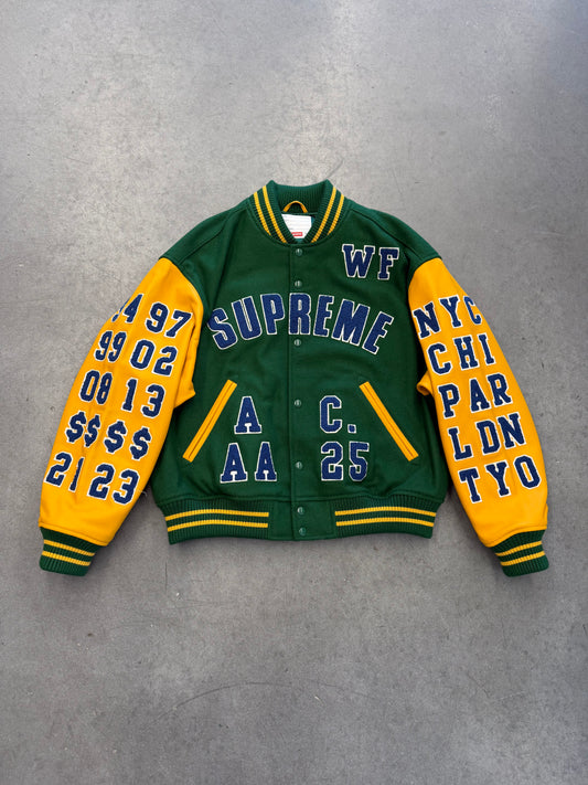 SS25 SUPREME PRAISES VARSITY JACKET - GREEN/YELLOW (NEW)