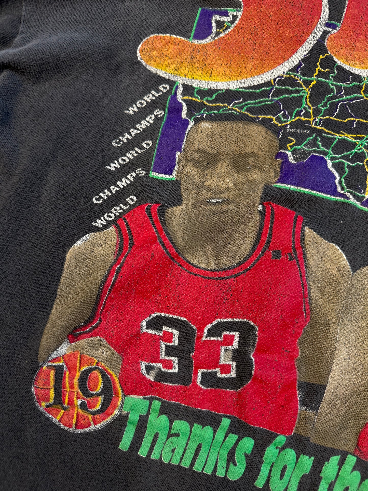 1993 ROAD TO THE 3 PEAT CHICAGO BULLS BOOTLEG RAP STYLE TEE (DIAMOND STAR TAG)