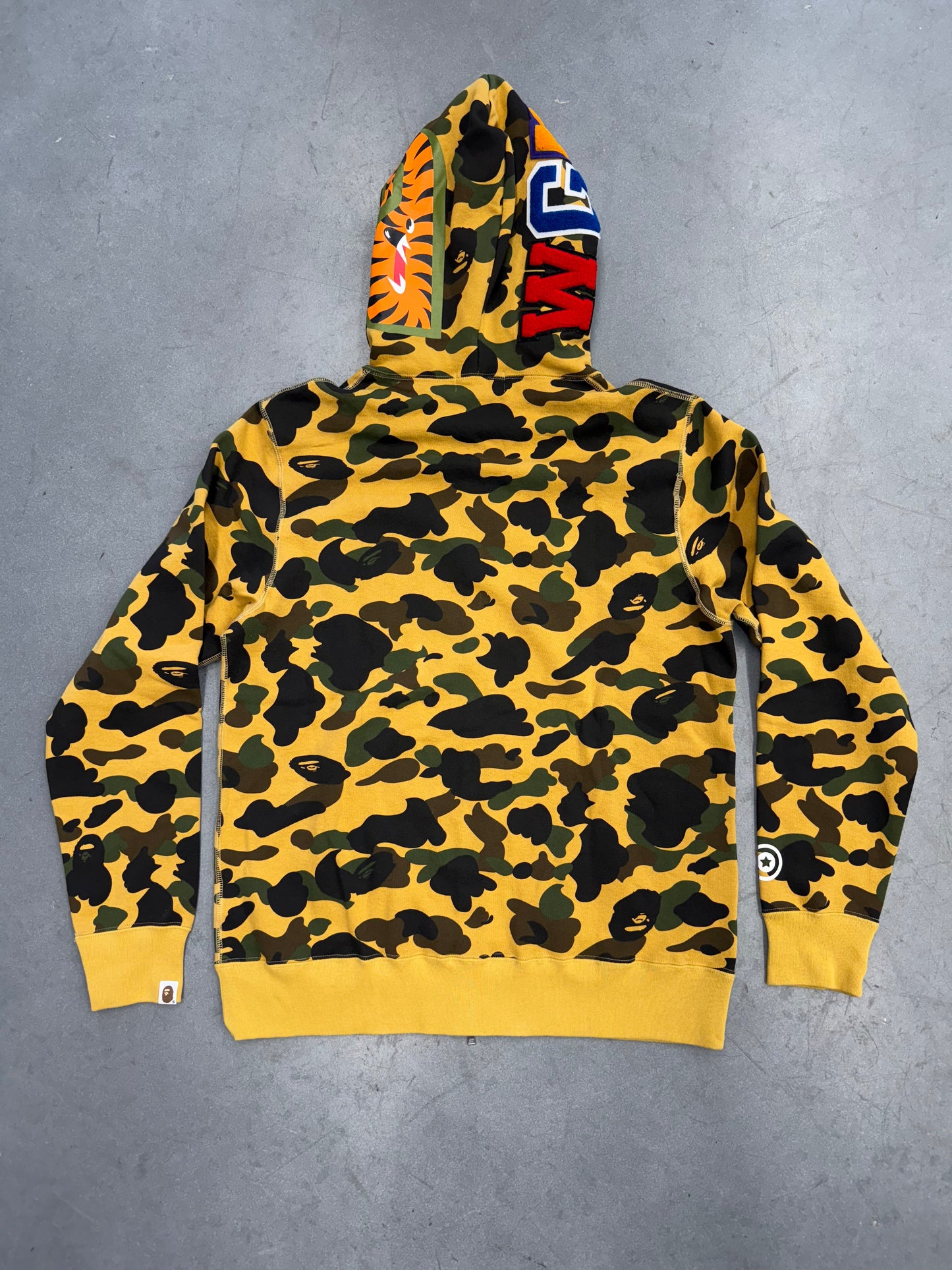 A BATHING APE BAPE 1ST CAMO SHARK FULL ZIP HOODIE - YELLOW (XL) (NWT)