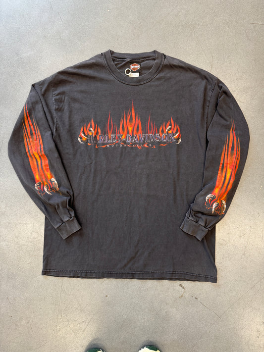 2003 HARLEY-DAVIDSON FLAME NEW LONDON COUNTY MOTORCYCLES GROTON, CT LS TEE (HARLEY-DAVIDSON TAG)