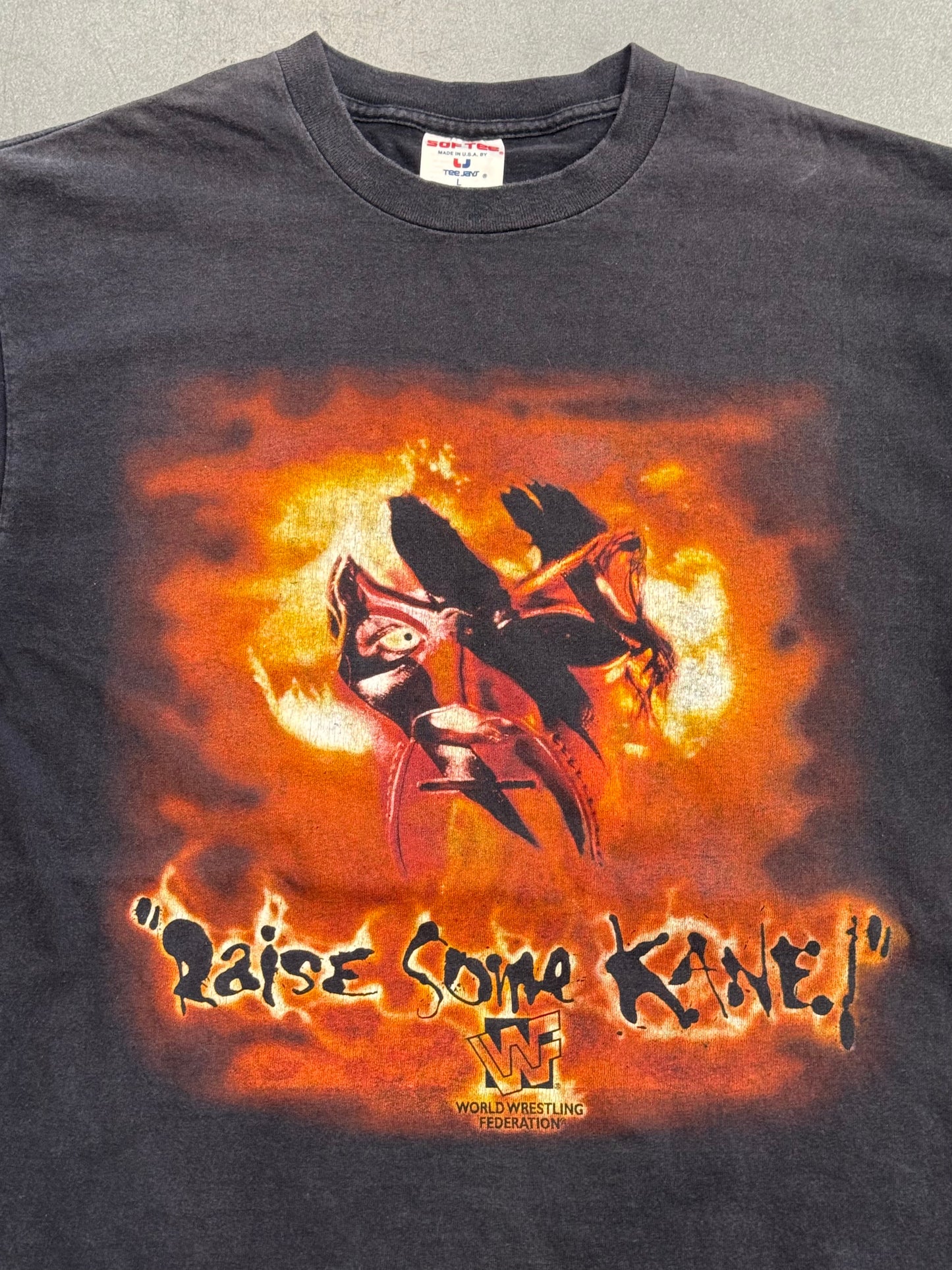 90S WWF "RAISE SOME KANE!" "WELCOME TO HELL!" TEE (SOFTEE TAG)