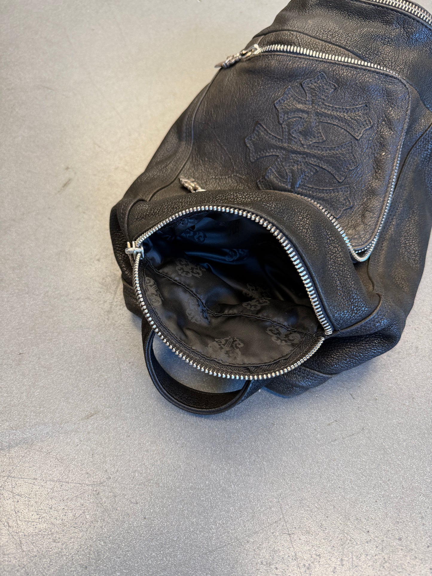 CHROME HEARTS TRIPLE CROSS LEATHER TOILETRY DUFFLE BAG