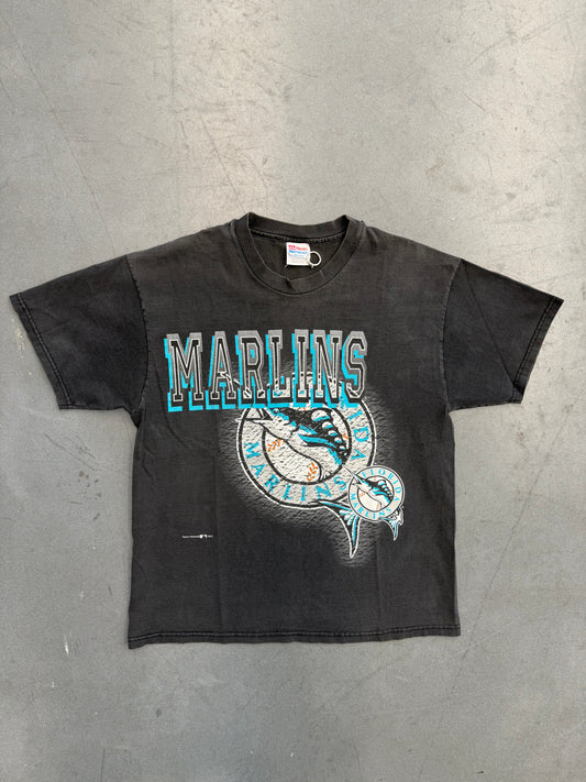 1997 FLORIDA MARLINS DOUBLE LOGO SPELLOUT TEE (HANES HEAVYWEIGHT TAG)