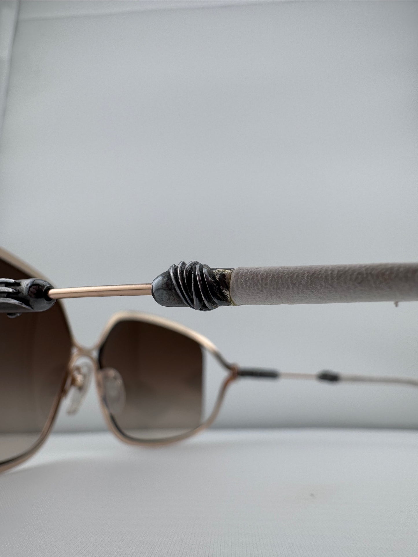 CHROME HEARTS BUTTFLUX SUNGLASSES (SILVER + LEATHER HANDLES)