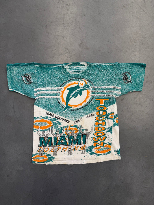 90'S MIAMI DOLPHINS TOUCHDOWN MAGIC JOHNSON AMW SPORTS AOP TEE (PULLED TAG)