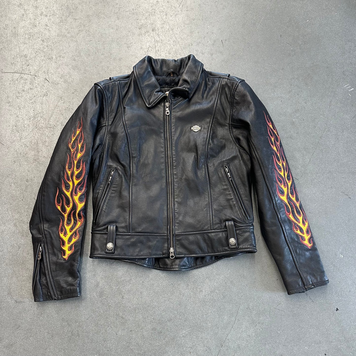 HARLEY-DAVIDSON EMBROIDERED FLAMES LEATHER JACKET