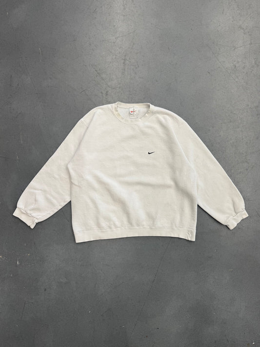 90S NIKE SIDE SWOOSH CREWNECK - WHITE/BLACK (NIKE RED SWOOSH TAG)