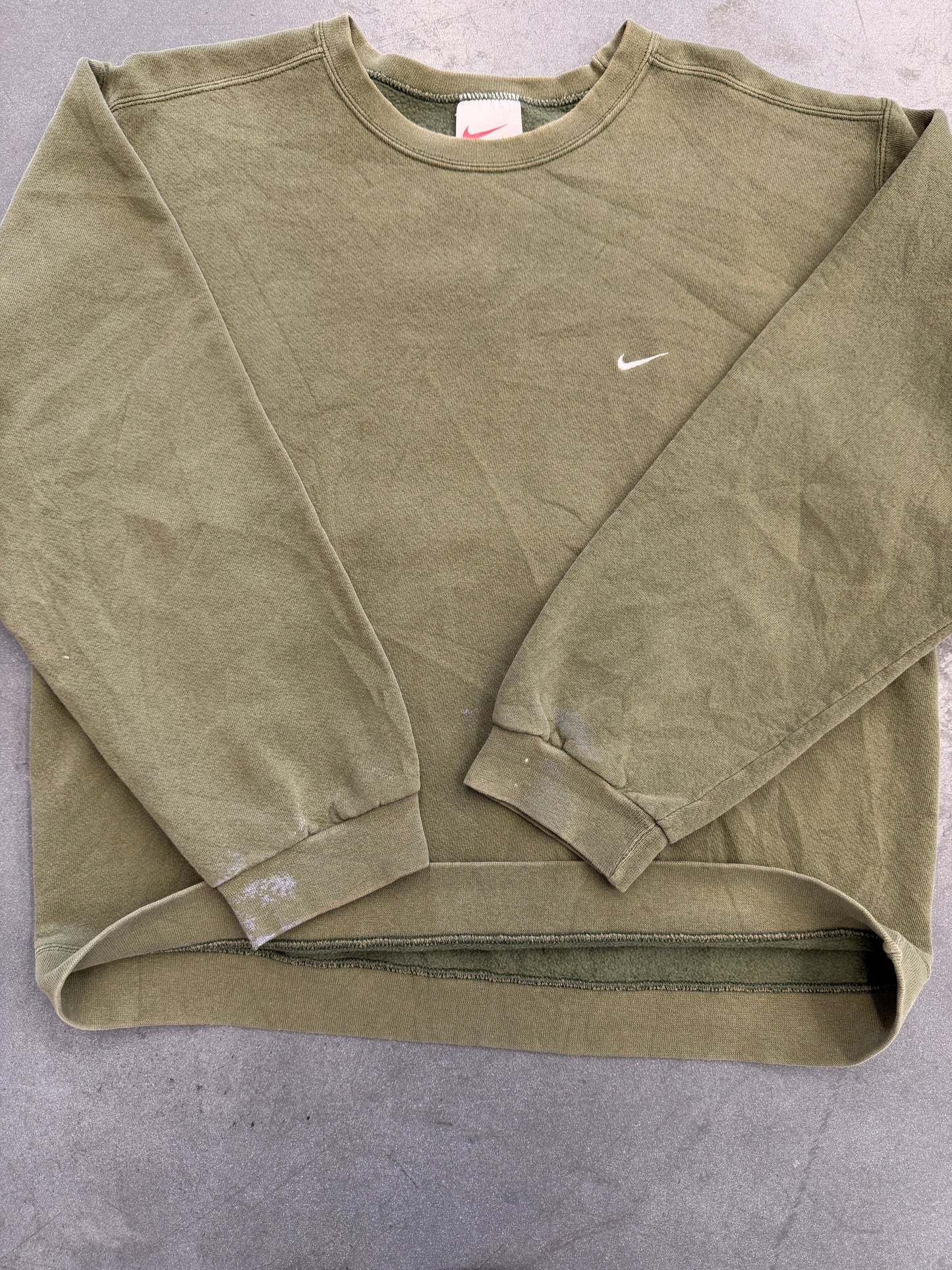 90S NIKE CHEST SWOOSH CREWNECK SWEATER OLIVE WITH WHITE SWOOSH