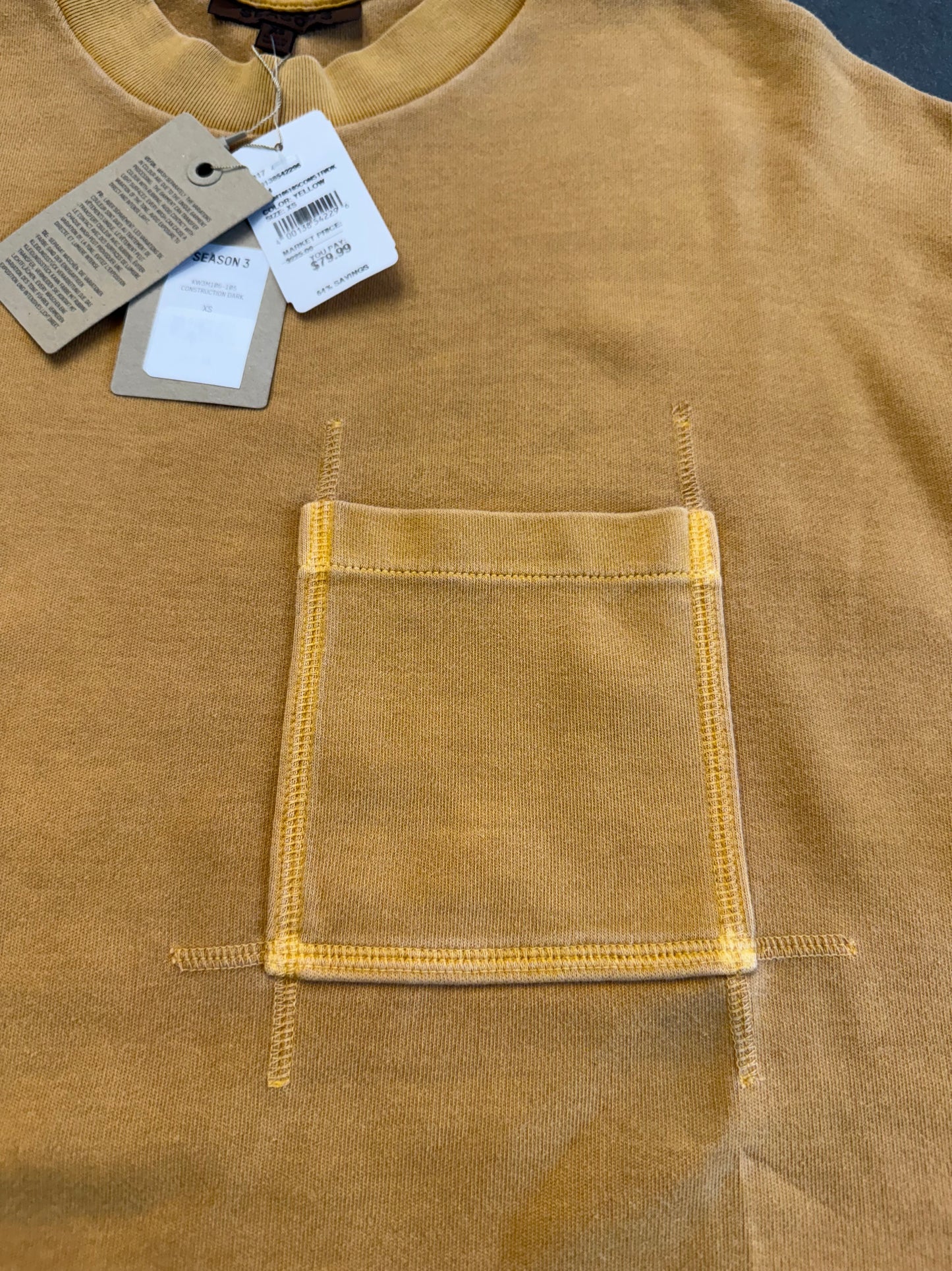 YEEZY SEASON 3 RUGBY CONSTRUCTION SHORT SLEEVE POCKET TEE - YELLOW (XS) (NWT)
