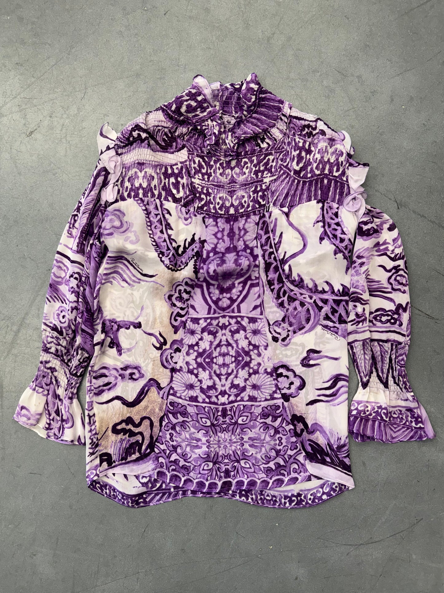VINTAGE ROBERTO CAVALLI MING VASE SILK BLOUSE