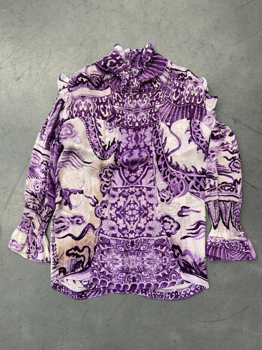 VINTAGE ROBERTO CAVALLI MING VASE SILK BLOUSE