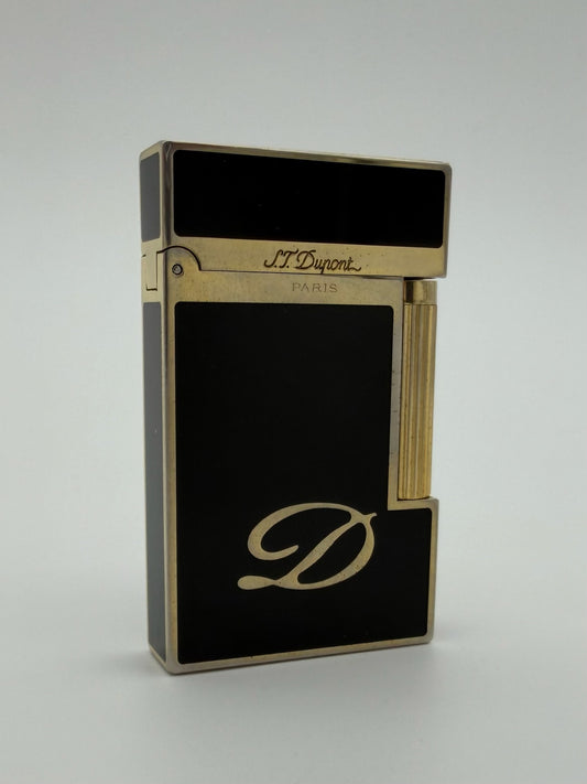 S.T. DUPONT BLACK LACQUERED LIGNE 2 GOLD-PLATED LIGHTER (WITH BOX AND MANUAL)