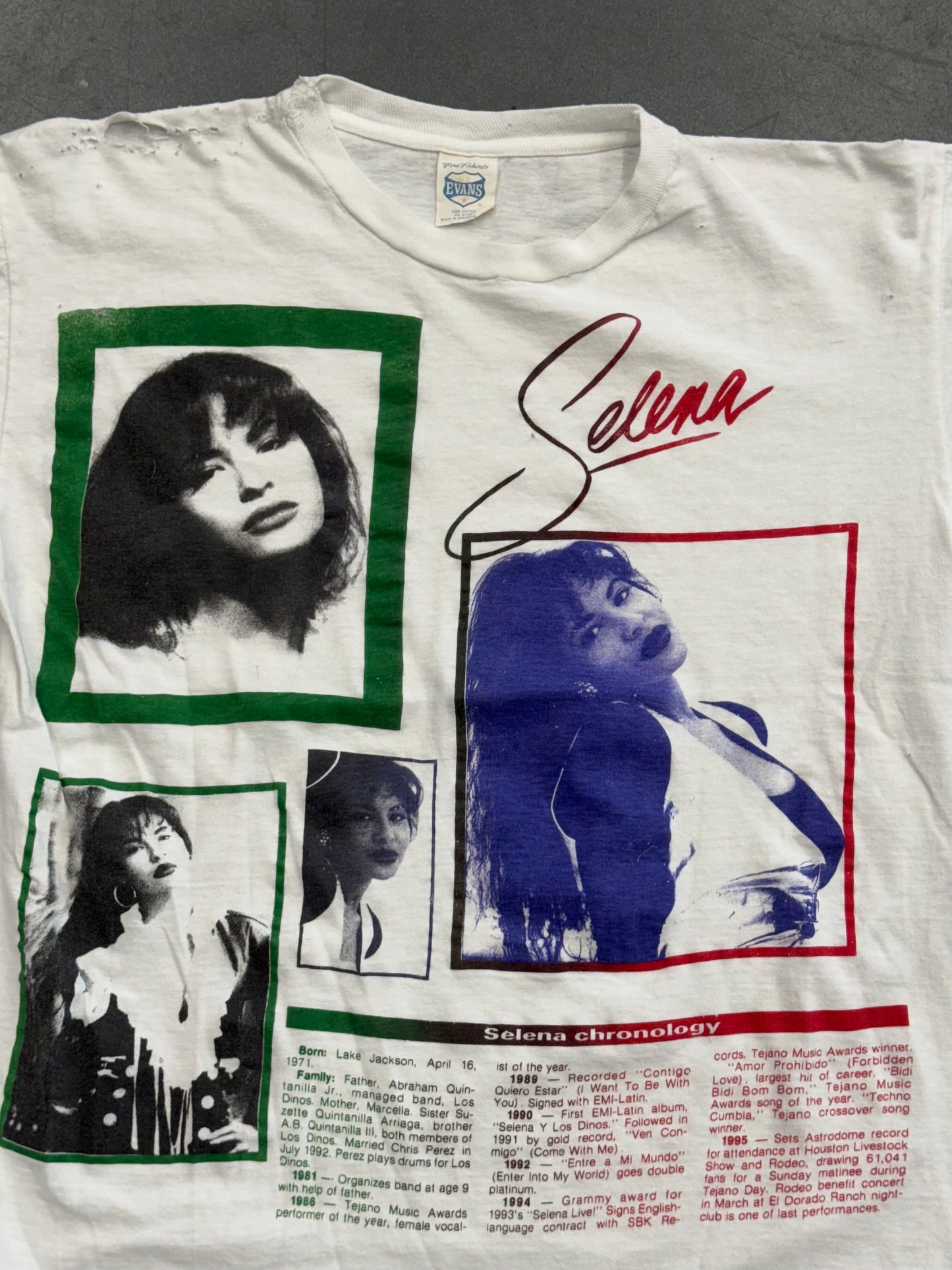90S SELENA CHRONOLOGY MEMORIAL TEE (ST EVANS TAG)