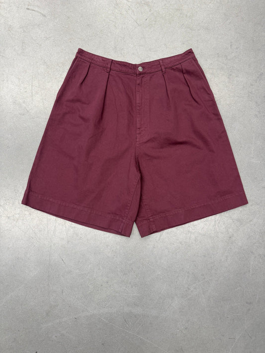 SS22 RAF SIMONS DOUBLE PLEATED WIDE DENIM SHORTS - BURGUNDY