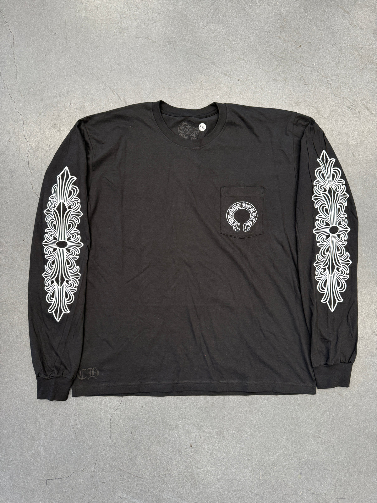 CHROME HEARTS HORSESHOE FLORAL LS - BLACK