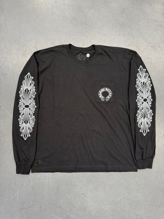 CHROME HEARTS HORSESHOE FLORAL LS - BLACK
