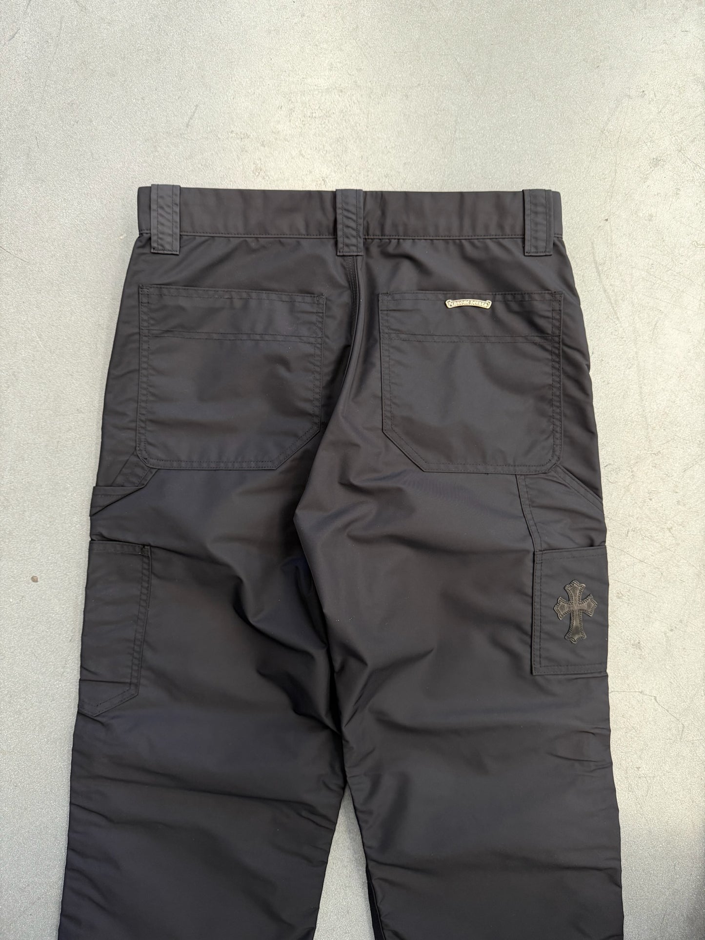 CHROME HEARTS NYLON LEATHER DOUBLE KNEE WIDE CARPENTER PANT - BLACK