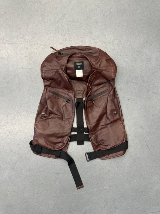90S JEAN PAUL GAULTIER ARCHIVAL AVIATOR-STYLE HOODED LEATHER MILITARY VEST