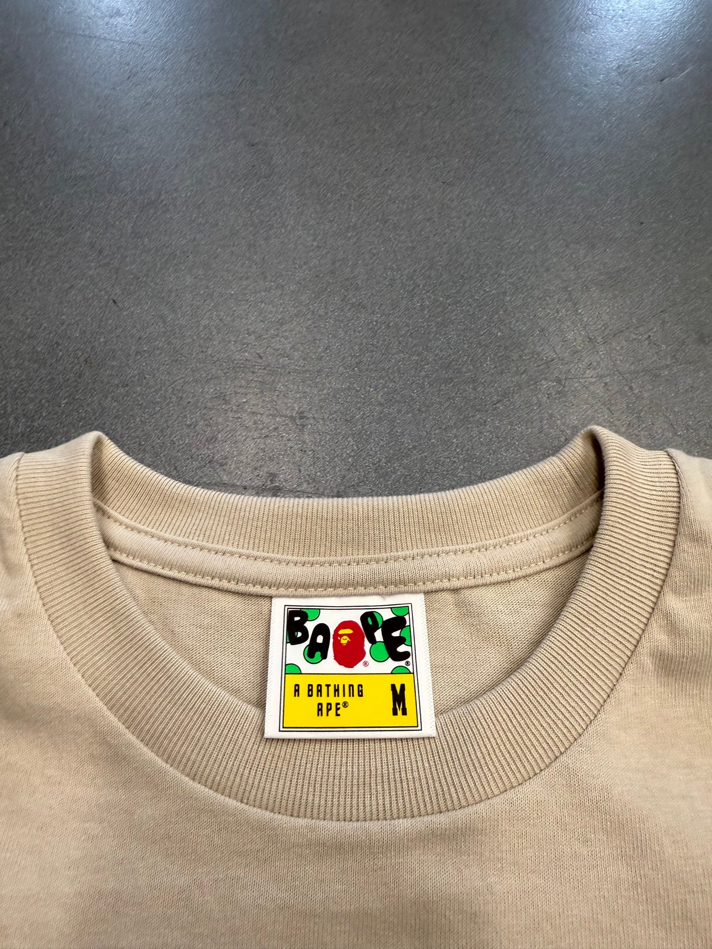 A BATHING APE BAPE COLLEGE TEE - TAN (M) (NEW IN BAG)