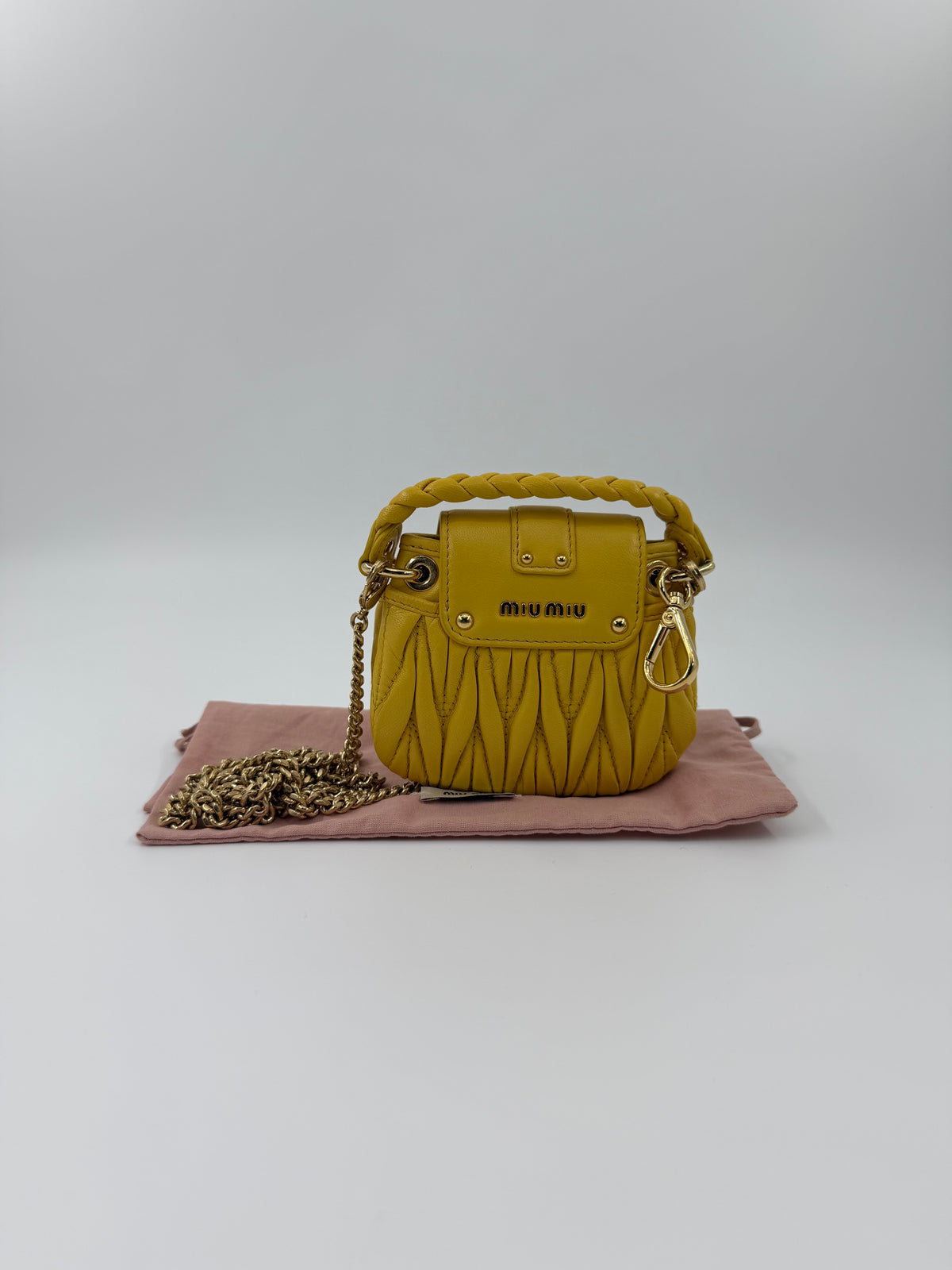 MIU MIU RUCHED LEATHER MINI CHAIN BAG