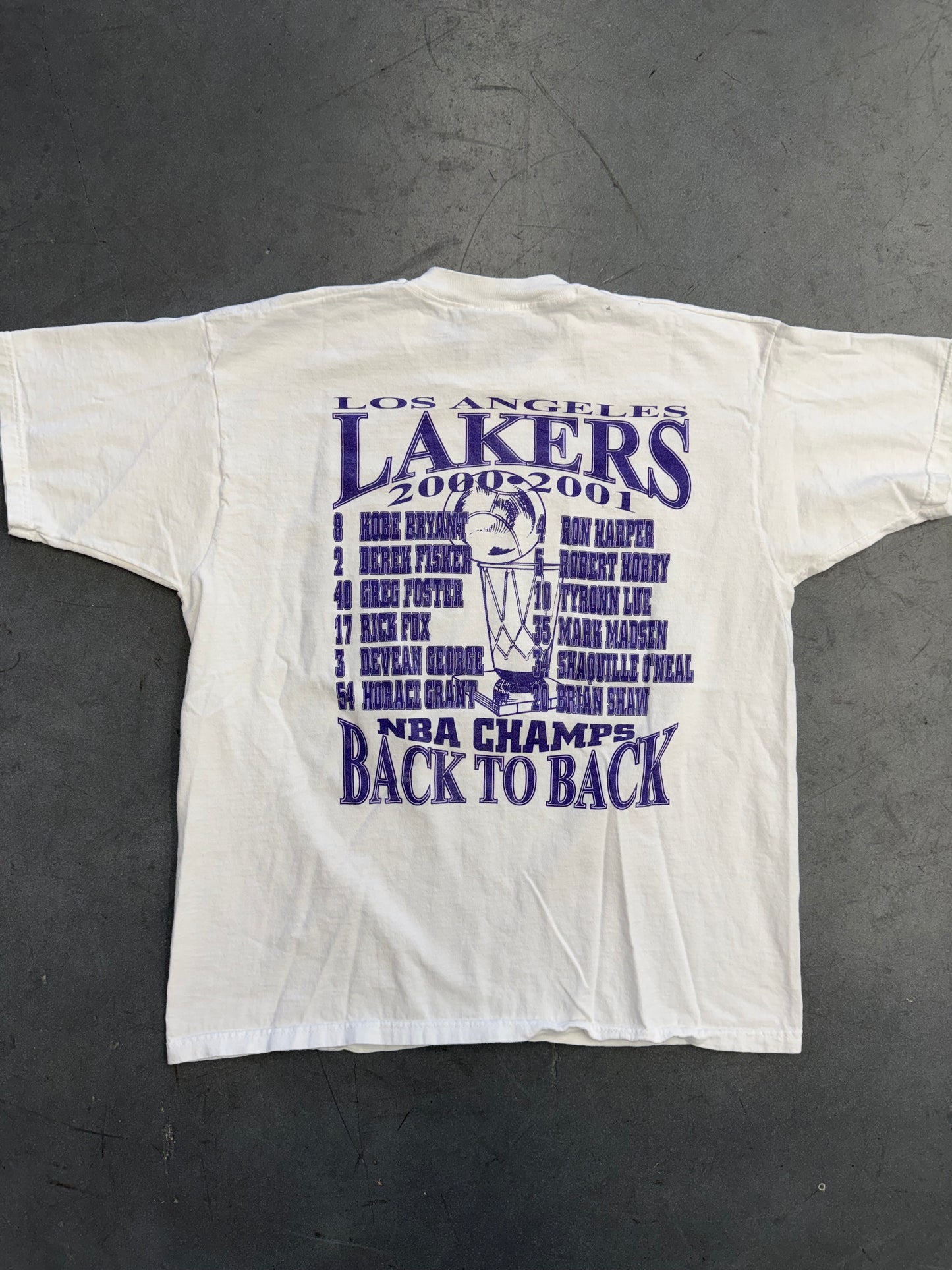 2000-01 LOS ANGELES LAKERS NBA CHAMPS BACK TO BACK! TEE (FOTL TAG)