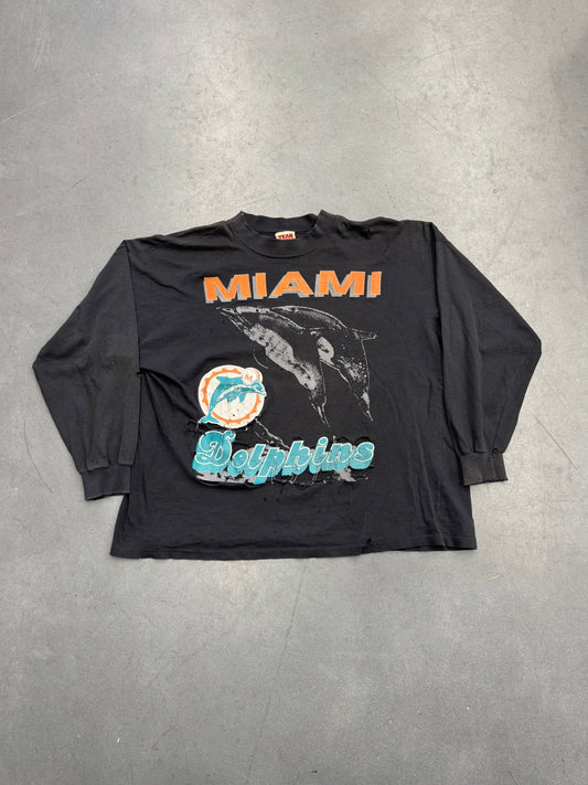 90S MIAMI DOLPHINS THRASHED LS TEE (TEAM RATED TAG)