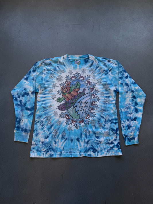 1994 GRATEFUL DEAD SNOWBOARDING LONGSLEEVE BLUE TIE-DYE TEE (LIQUID BLUE TAG)