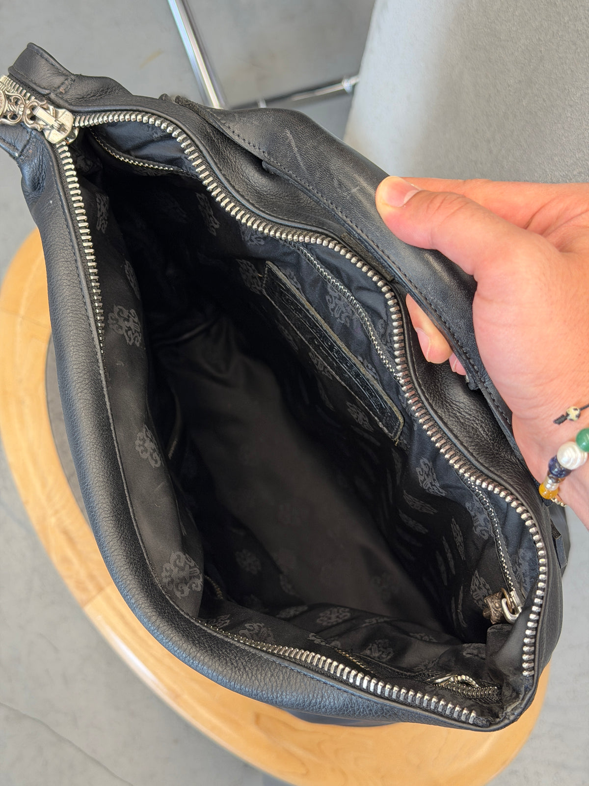 CHROME HEARTS LEATHER BACKPACK + SILVER DETAILS