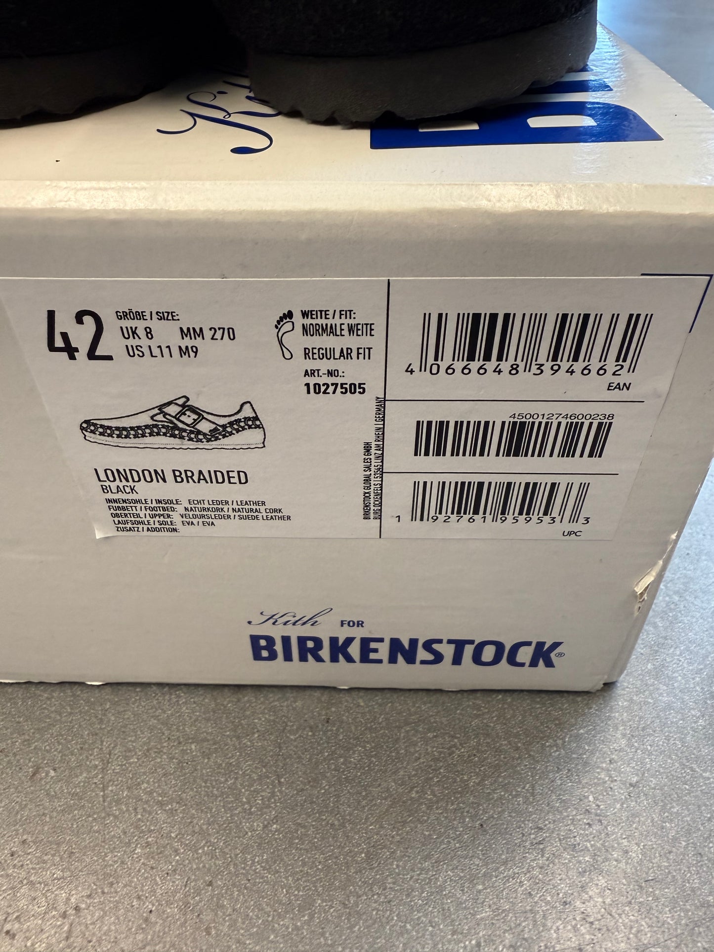 2023 SIZE 42 KITH BIRKENSTOCK LONDON BRAIDED - BLACK (PRE-OWNED WITH BOX)