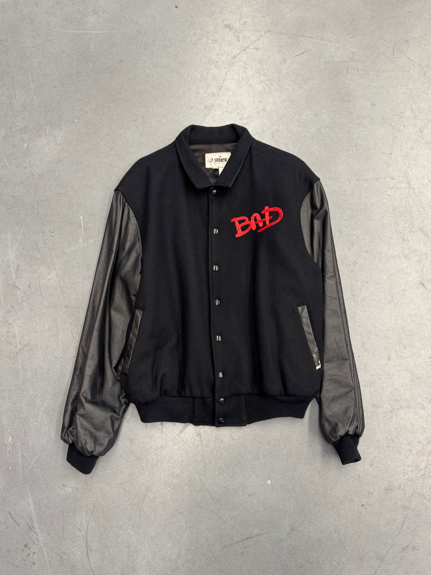 1988 MICHAEL JACKSON BAD WORLD TOUR LEATHER/WOOL VARSITY JACKET (LP DESIGNS TAG)