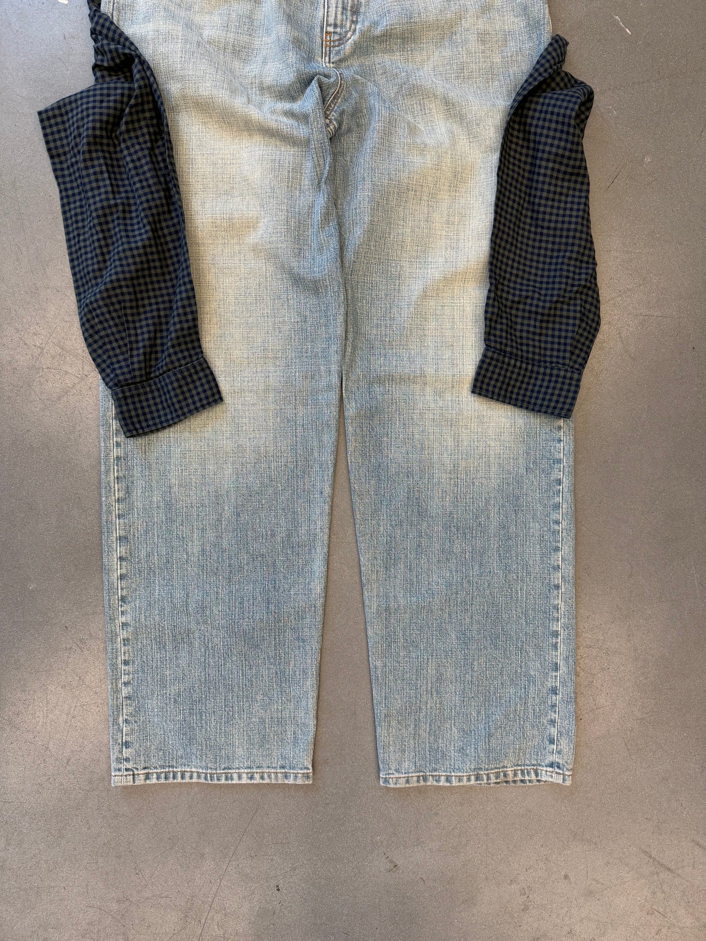 SS21 BALENCIAGA HYBRID FLANNEL SHIRT DENIM JEANS