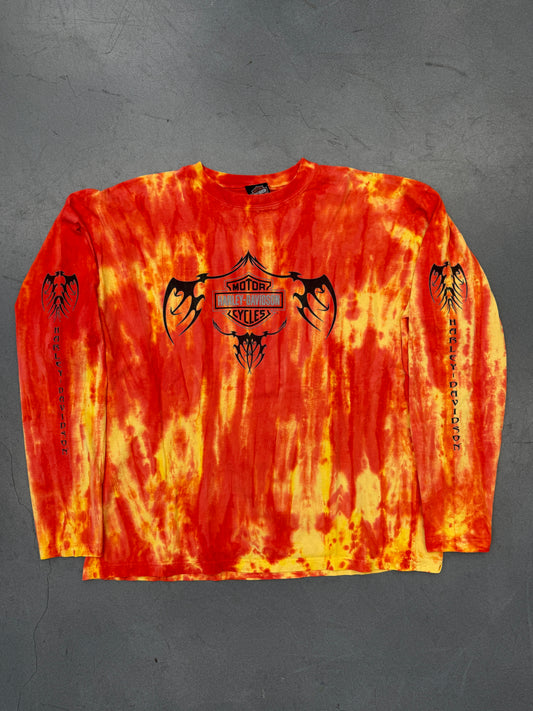 00'S HARLEY-DAVIDSON TRIBAL LONG SLEEVE TIE-DYE TEE (HARLEY-DAVIDSON TAG)