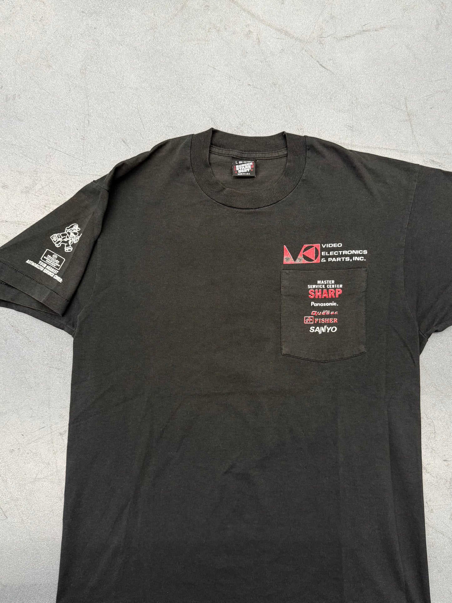 80'S VIDEO ELECTRONICS & PARTS, INC. NINTENDO MARIO POCKET TEE (SCREEN STARS BEST TAG)