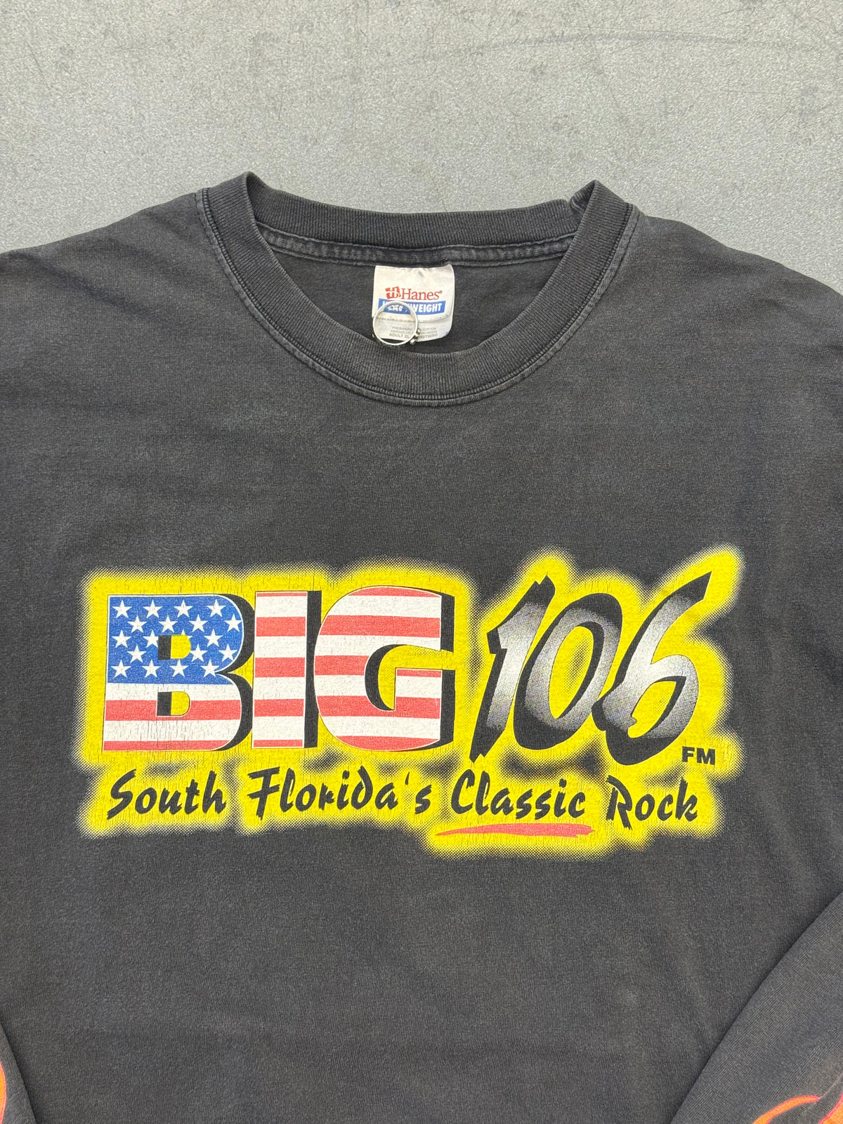 2001 BIG 106 SOUTH FLORIDA'S CLASSIC ROCK 14TH ANNUAL CHRISTMAS TOY DRIVE FLAME LONG SLEEVE TEE (HANES TAG)