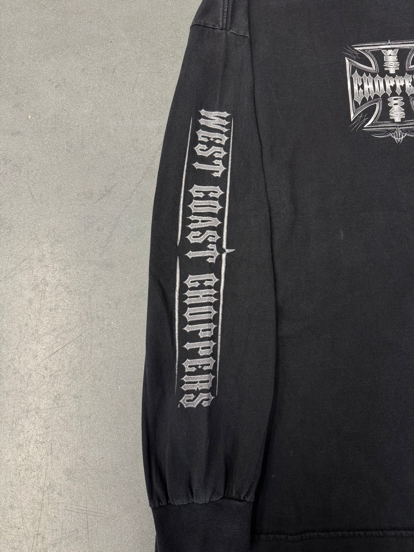 00'S WEST COAST CHOPPERS IRON CROSS LOGO  "WEST COAST CHOPPERS" SPELLOUT LS TEE (JESSE WHO TAG) -L/XL